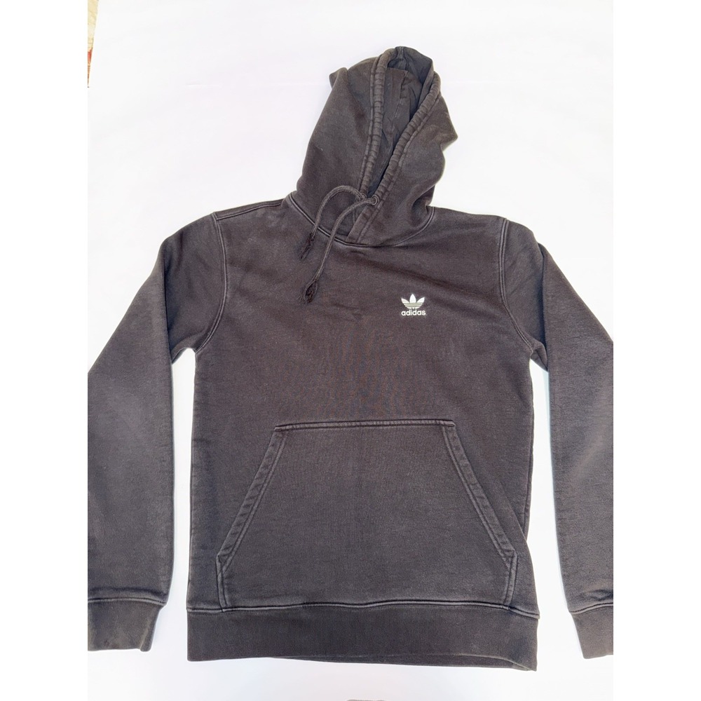 Adidas Men Black Hoodie Trefoil Logo Pullover Fleece Pocket Sweatshirt Winter